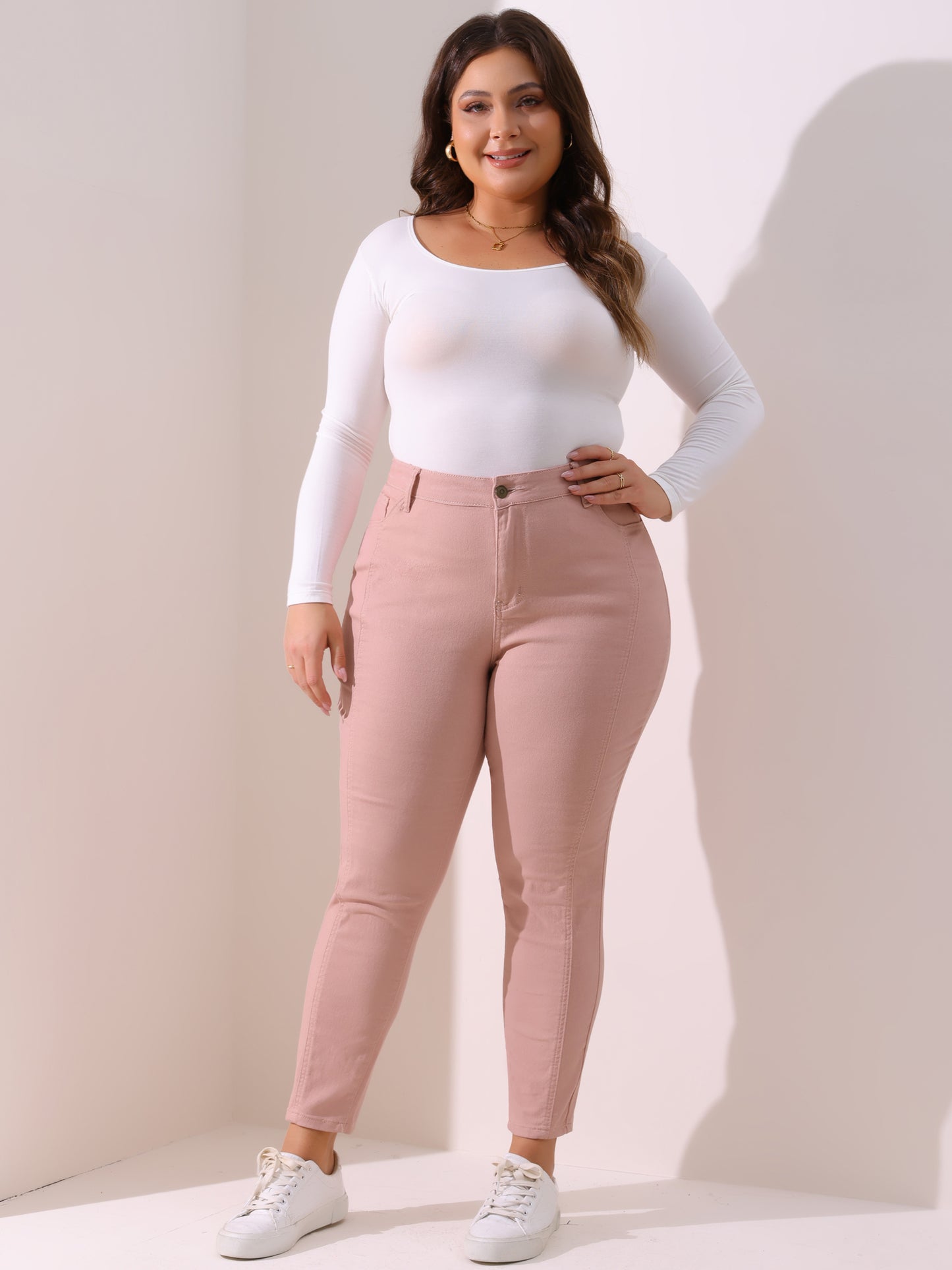 Women's Plus Size Jeans Mid Rise Stretch Washed Skinny Jeans Casual Denim Jeggings