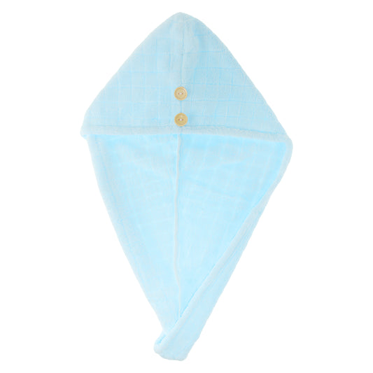 1 Pc Women Breathable Grid Hair Drying Wrap Towel for Bathroom Blue