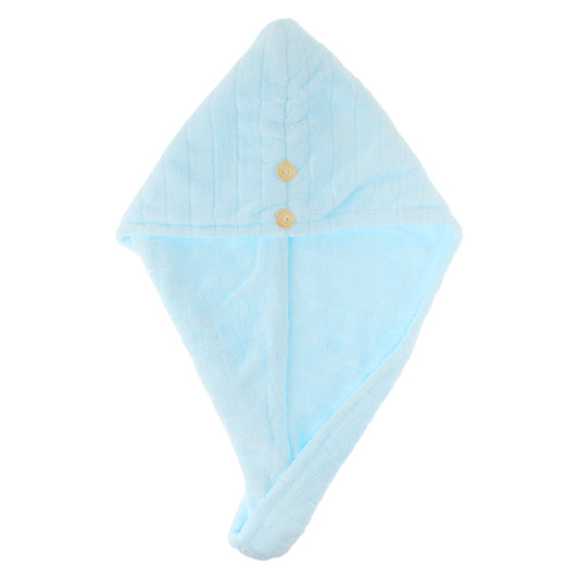 1 Pc Women Double Layer Grid Hair Drying Wrap Towel for Bathroom Blue