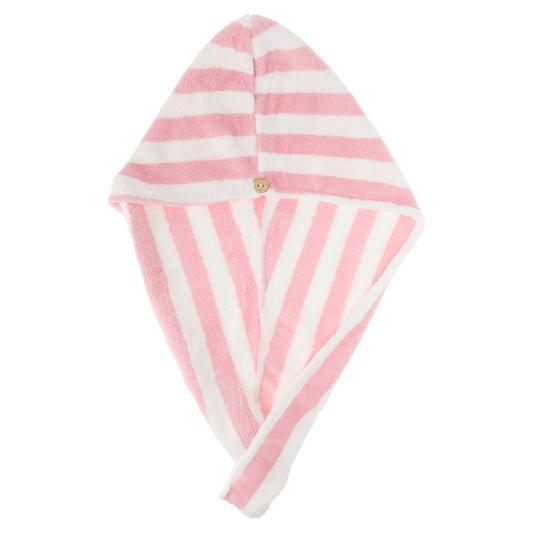 1 Pc Women Breathable Stripe Hair Drying Wrap Towel for Bathroom Pink, White