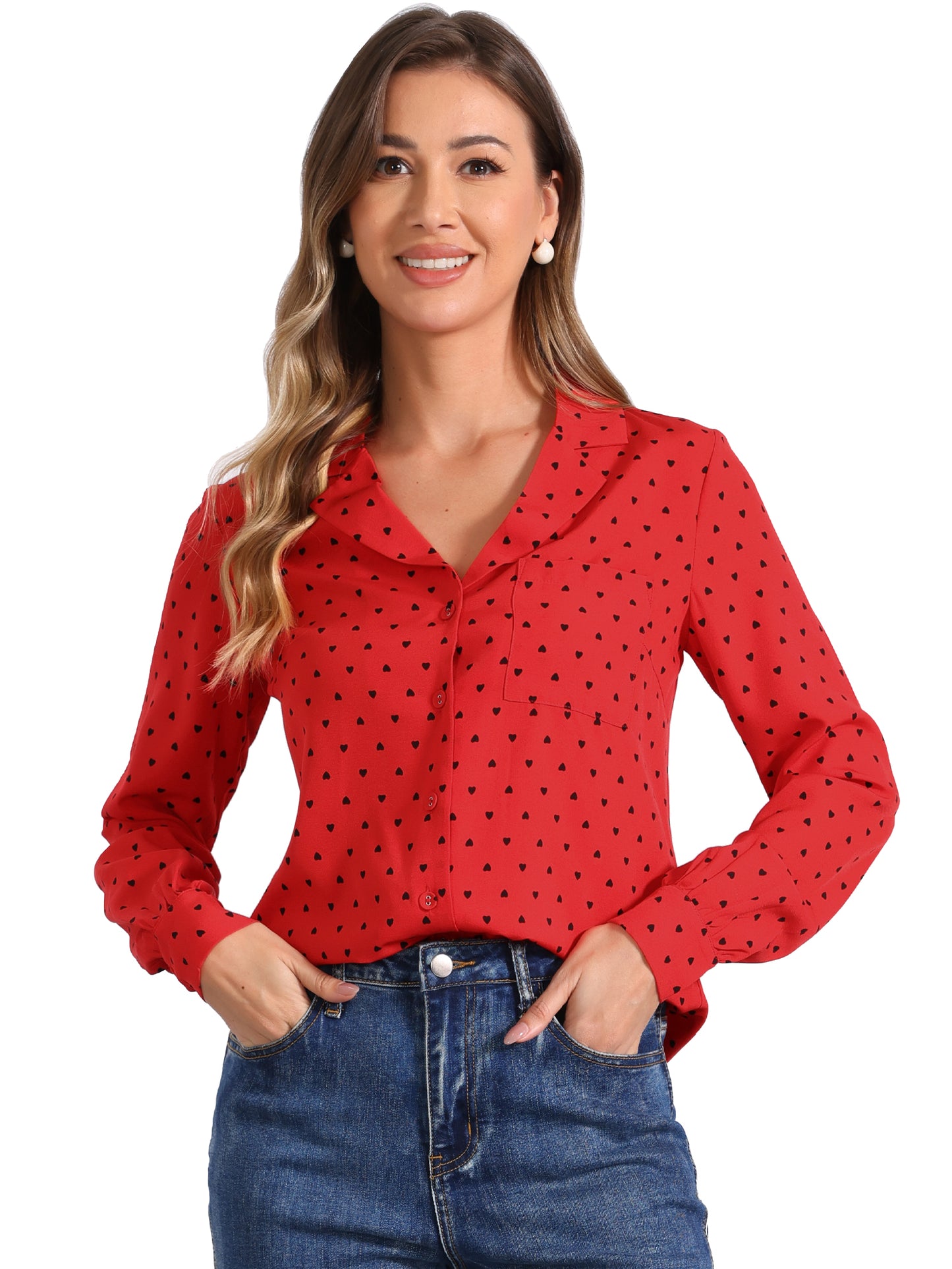 Women's Long Sleeve Printed Button Down Top (Available in Plus Size)