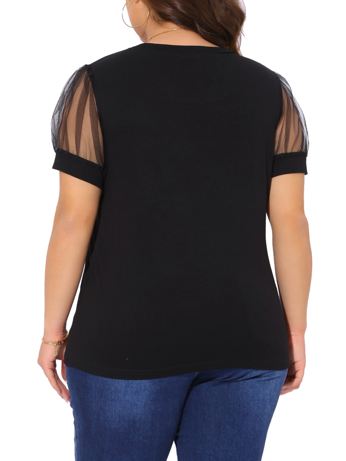 Women's Plus Size Crew Neck Mesh Short Sleeve T-Shirt Summer Top
