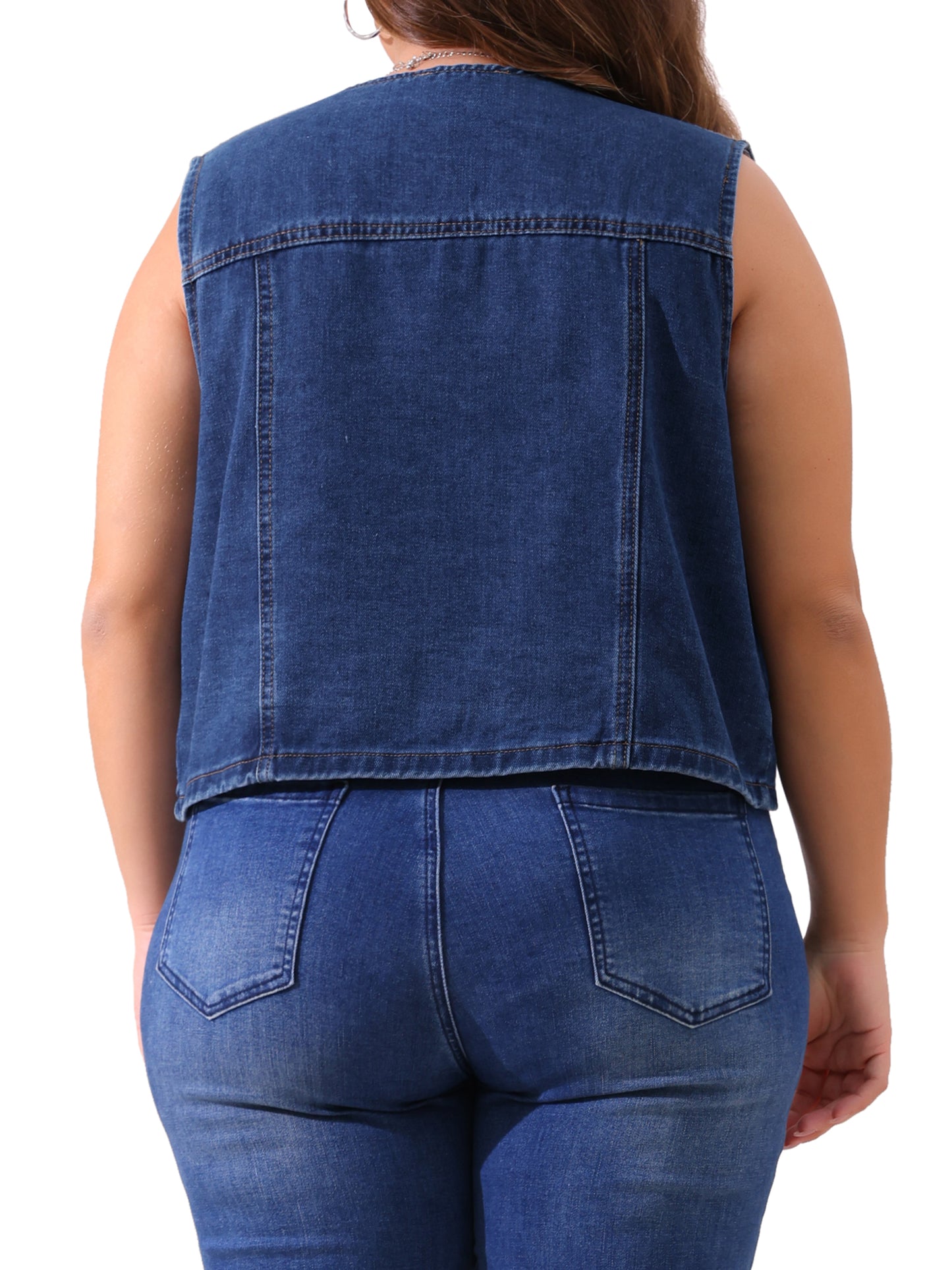 Chaleco vaquero de talla grande para mujer, sin mangas, cuello en V, abotonado, informal, chaqueta vaquera