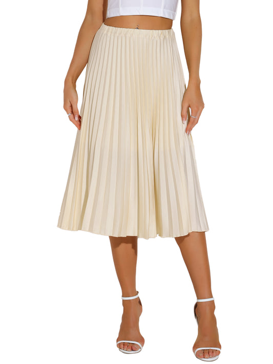 Women's Elastic Waist A-line Swing High Waist Pleated Skirt