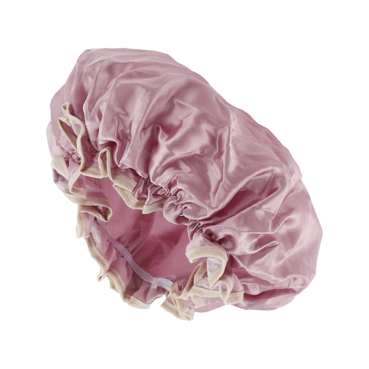 1 Pc Women Double Layer Shower Cap for Bathroom Vacation Travel Hotel Pink