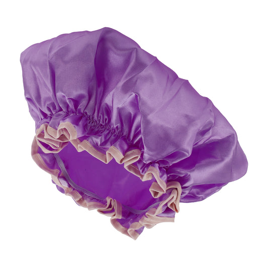 1 Pc Women Double Layer Shower Cap for Bathroom Vacation Travel Hotel Purple