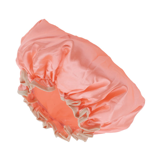 1 Pc Women Double Layer Shower Cap for Bathroom Vacation Travel Hotel Orange