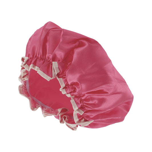 1 Pc Women Double Layer Shower Cap for Bathroom Vacation Travel Hotel Rose Red