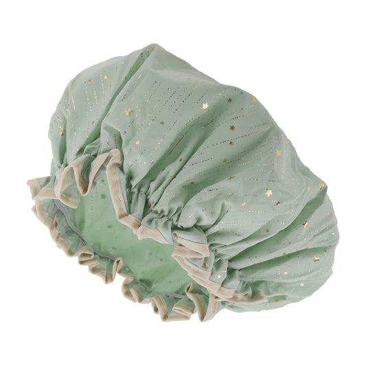 1 Pc Women Gold Stars Shower Cap for Bathroom Vacation Business Travel Green