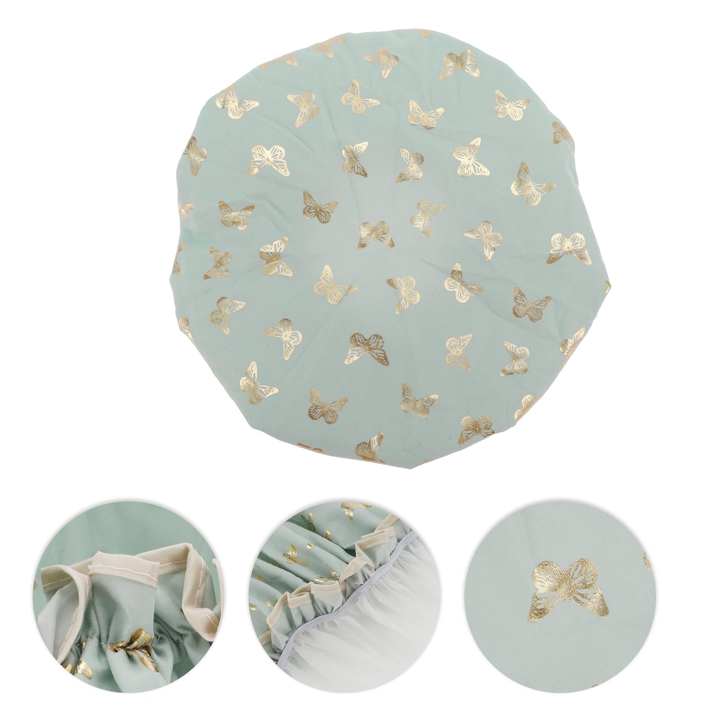3 Pcs Women Gold Butterfly Shower Cap for Bathroom Vacation Travel Hotel Green