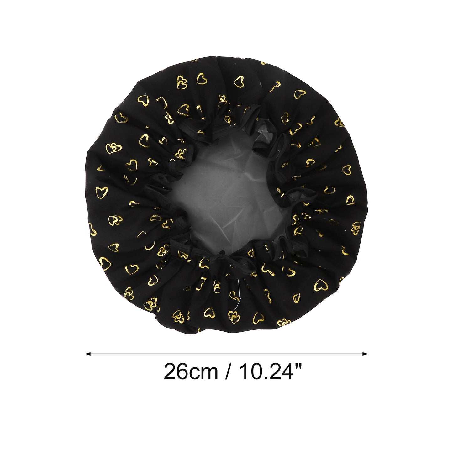 3 Pcs Women Gold Heart Shower Cap for Bathroom Vacation Business Travel Black