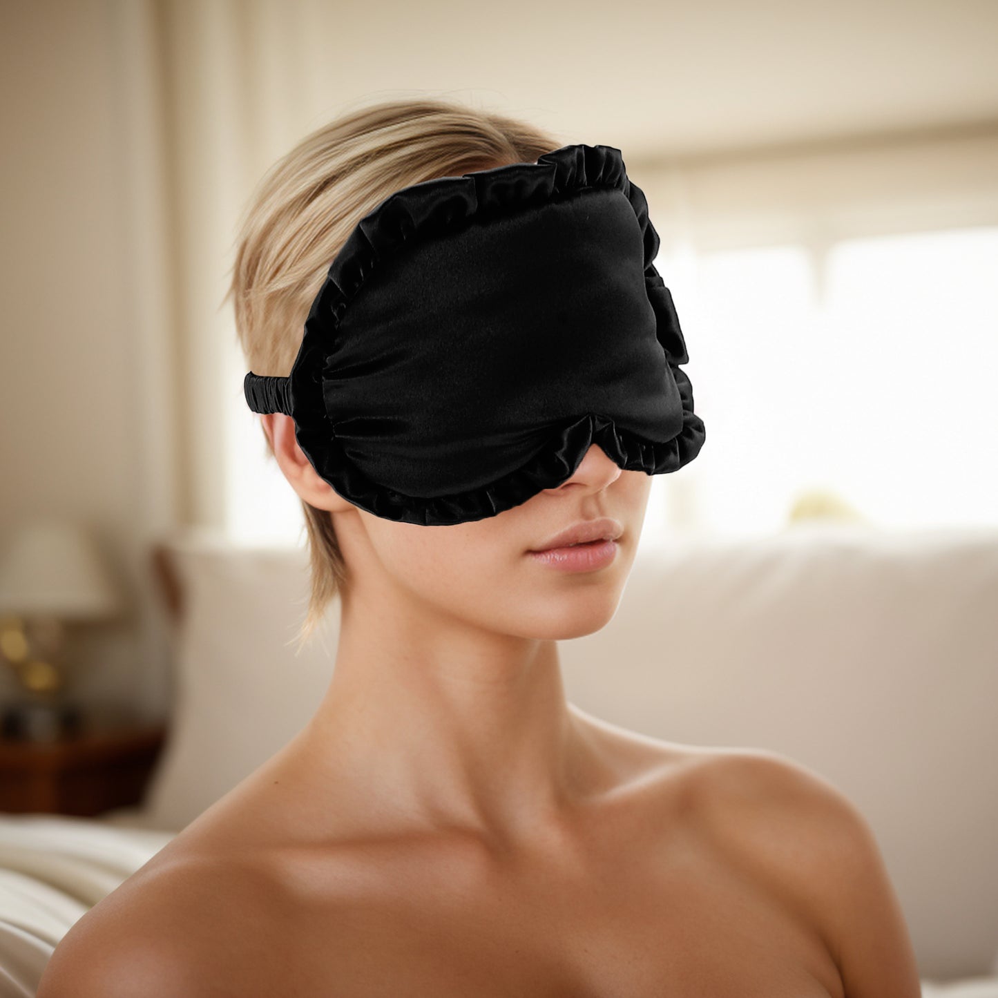 Soft Ruffle Sleep Mask Eye Shade Cover for Travel Black
