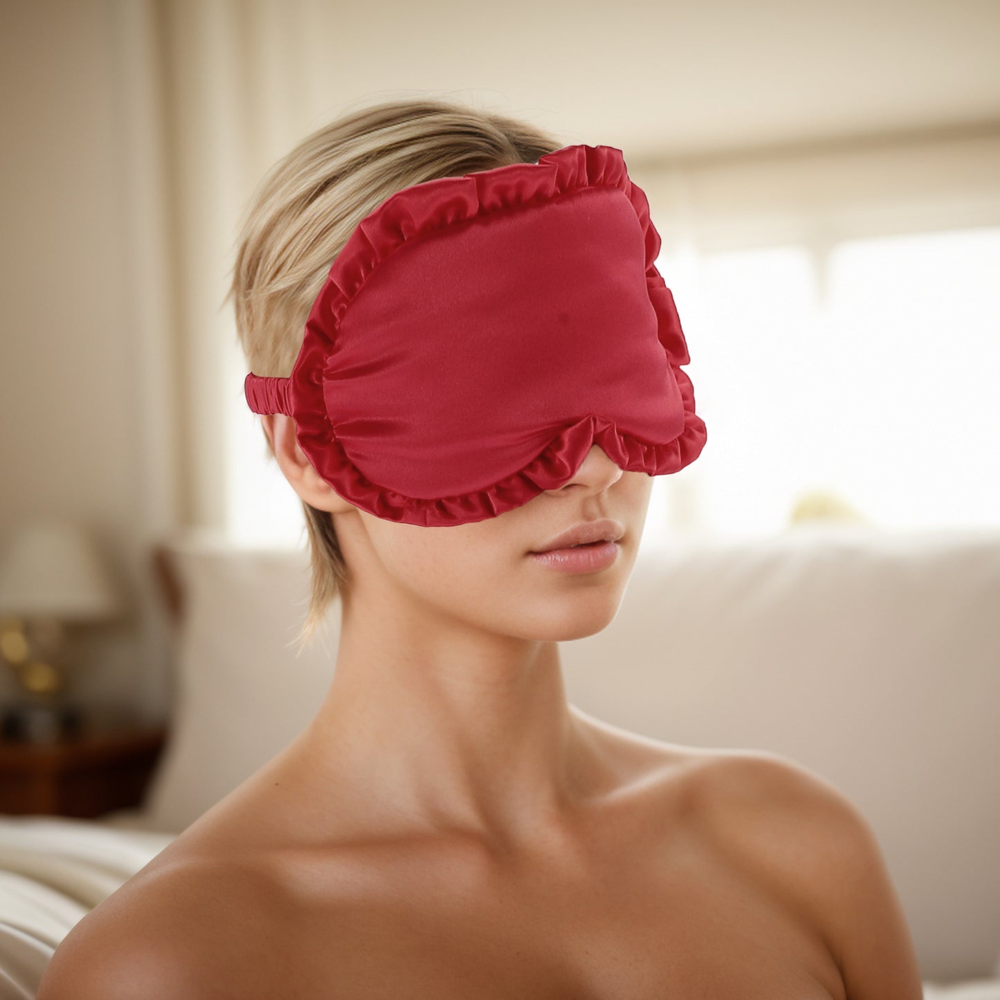 Soft Ruffle Sleep Mask Eye Shade Cover for Travel Red