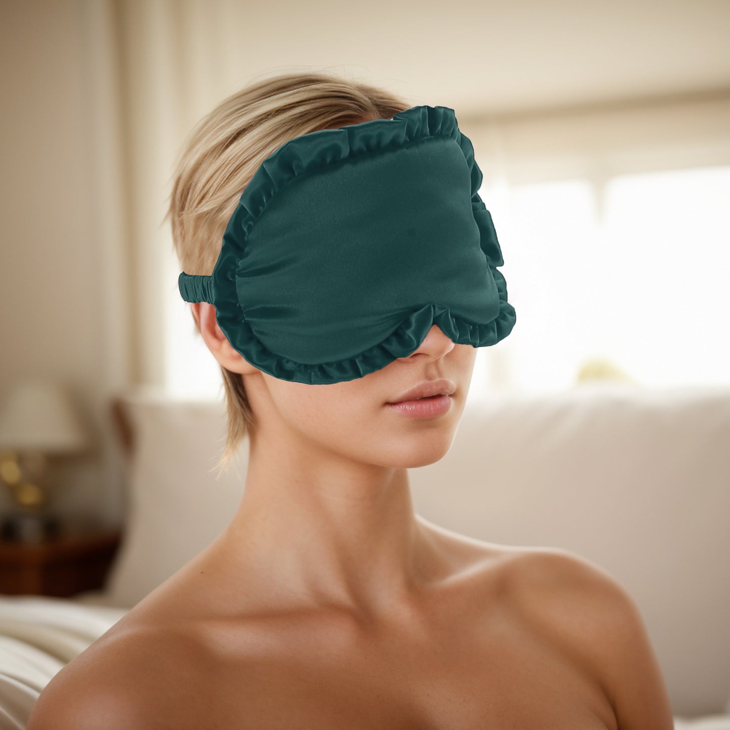 Soft Ruffle Sleep Mask Eye Shade Cover for Travel Dark Green