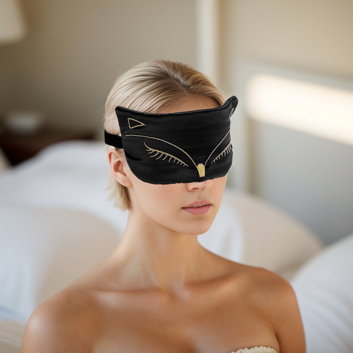 Soft Cartoon Fox Sleep Mask Eye Shade Cover for Travel Black
