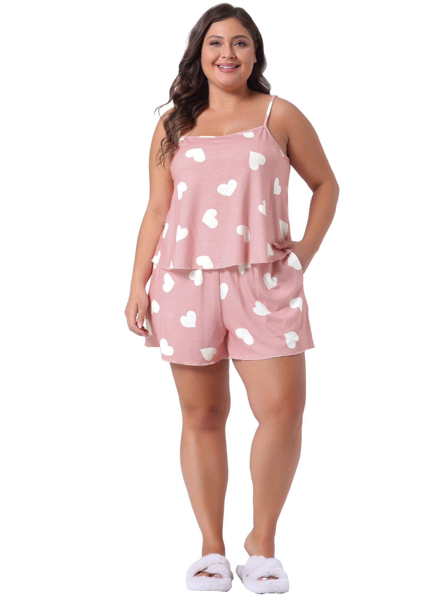 Women Plus Size Pajamas Strawberry Pattern Sleepwear Cami Shorts Set Cute Nightgown