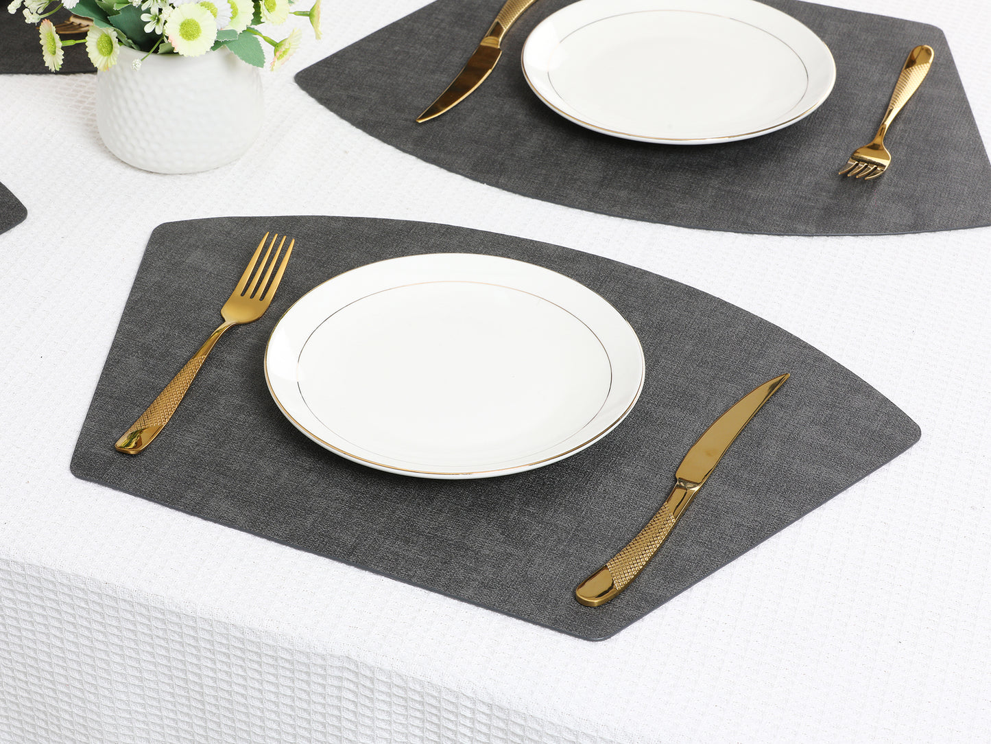 Placemats Set of 6 Wedge Faux Leather for Kitchen Dining Table Decor, Washable Wipeable 19*12in