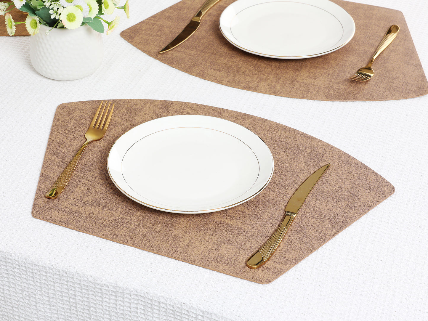 Placemats Set of 6 Wedge Faux Leather for Kitchen Dining Table Decor, Washable Wipeable 19*12in