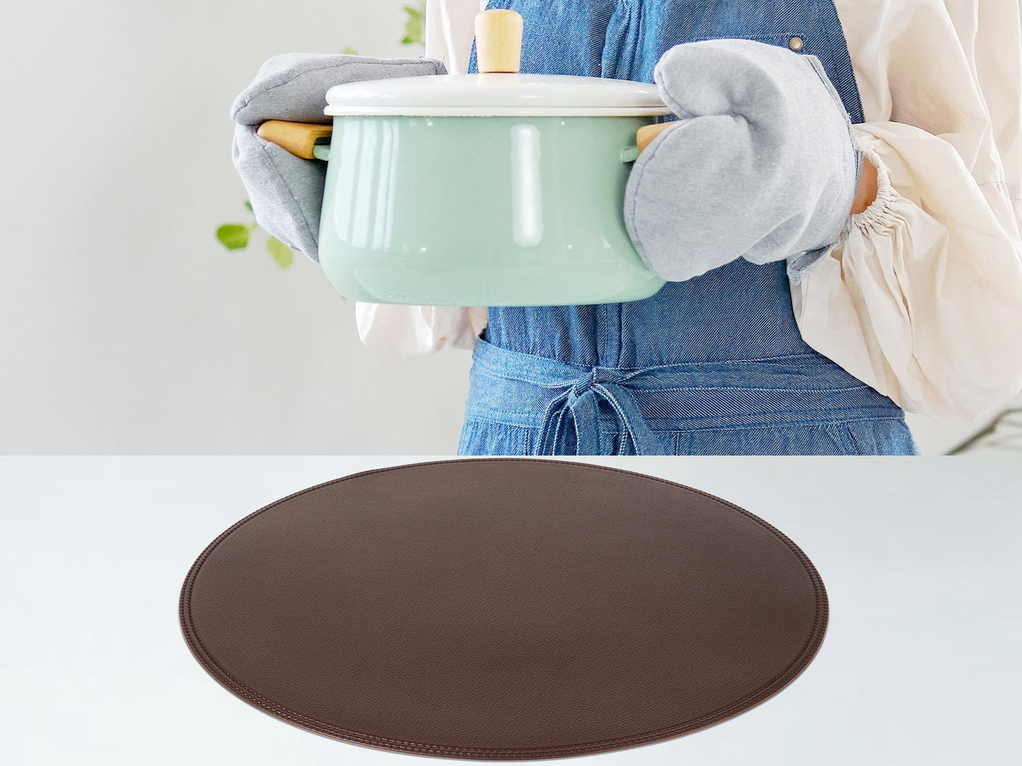 Set of 6 Placemats, Faux Leather for Kitchen Dining Table Decor Washable Heat Resistant Wipeable 15*15in