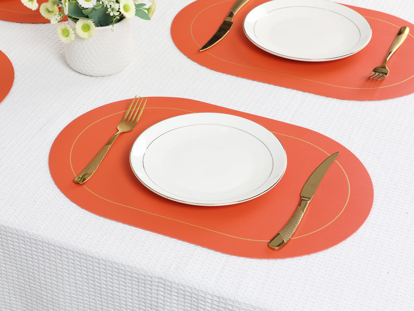 Set of 6 Placemats, Faux Leather for Kitchen Dining Table Decor, Washable Heat Resistant 18*12in