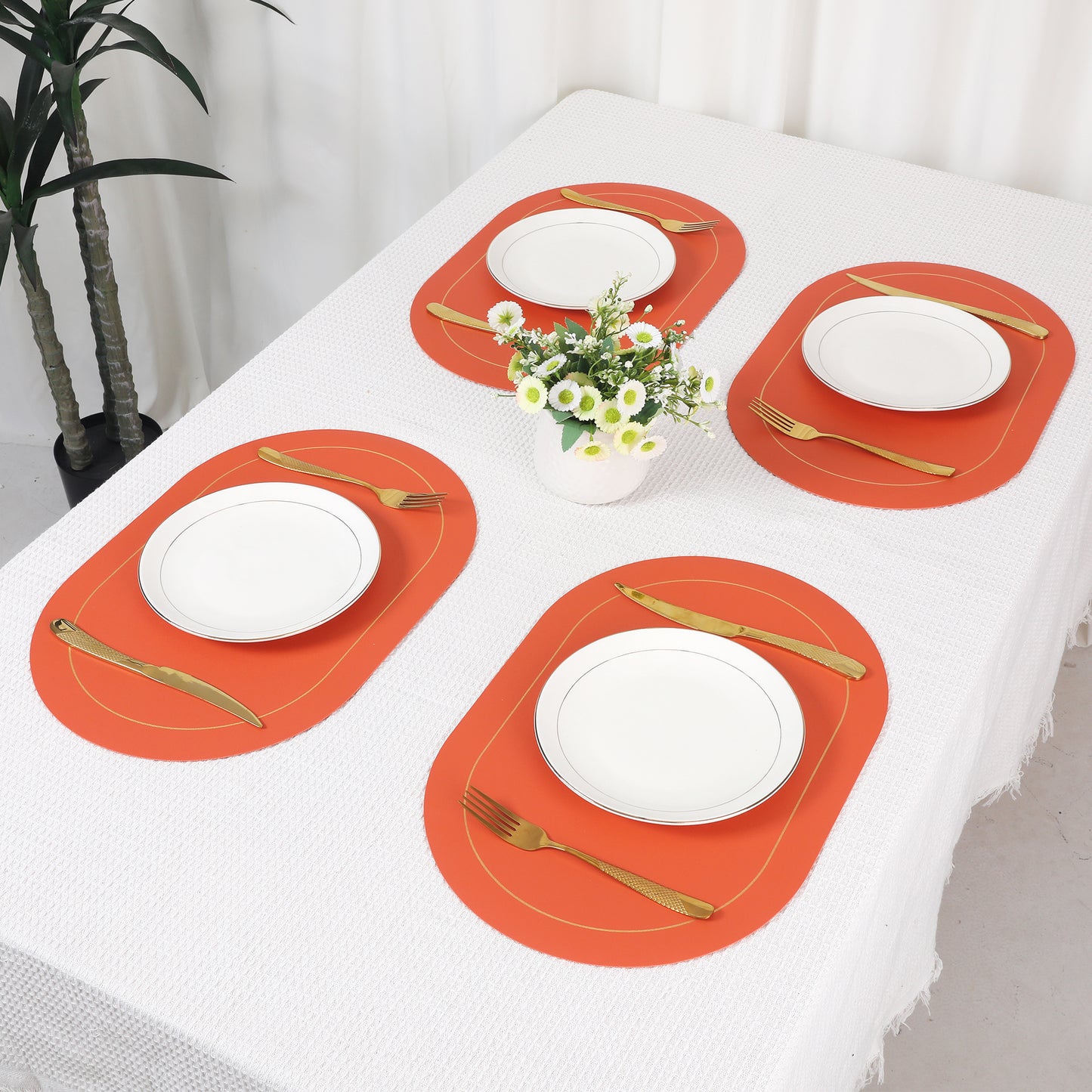 Set of 6 Placemats, Faux Leather for Kitchen Dining Table Decor, Washable Heat Resistant 18*12in