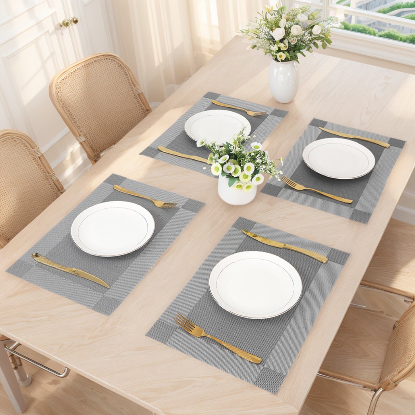 Juego de 8 manteles individuales de PVC para decoración de mesa de cocina y comedor, lavables y lavables, 45,7 x 30,5 cm