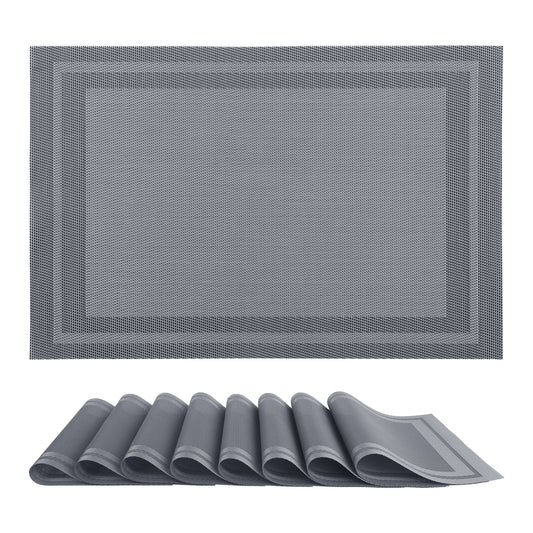 Set of 8 Placemats, Vinyl for Kitchen Dining Table Decor Washable Heat Resistant 18*12in