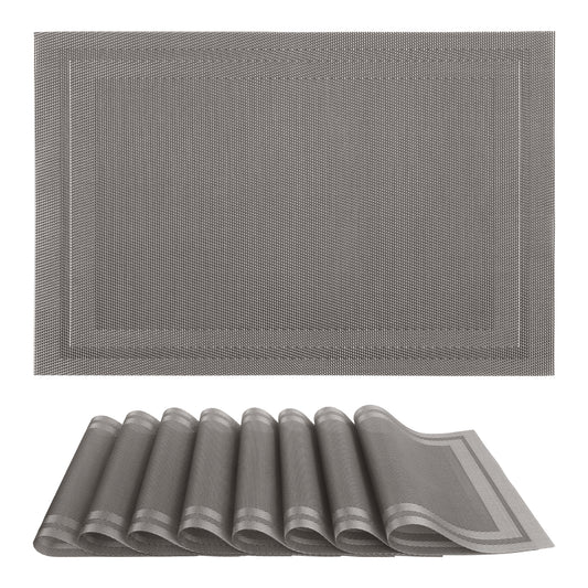 Set of 8 Placemats, Vinyl for Kitchen Dining Table Decor Washable Heat Resistant 18*12in