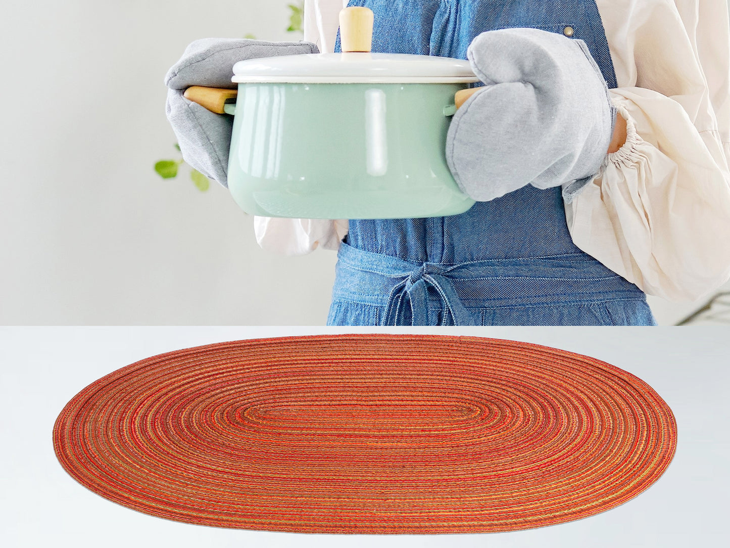 Farmhouse Placemats Set of 6 Oval for Indoor Outdoor Kitchen Wipe Clean 19.7*14in