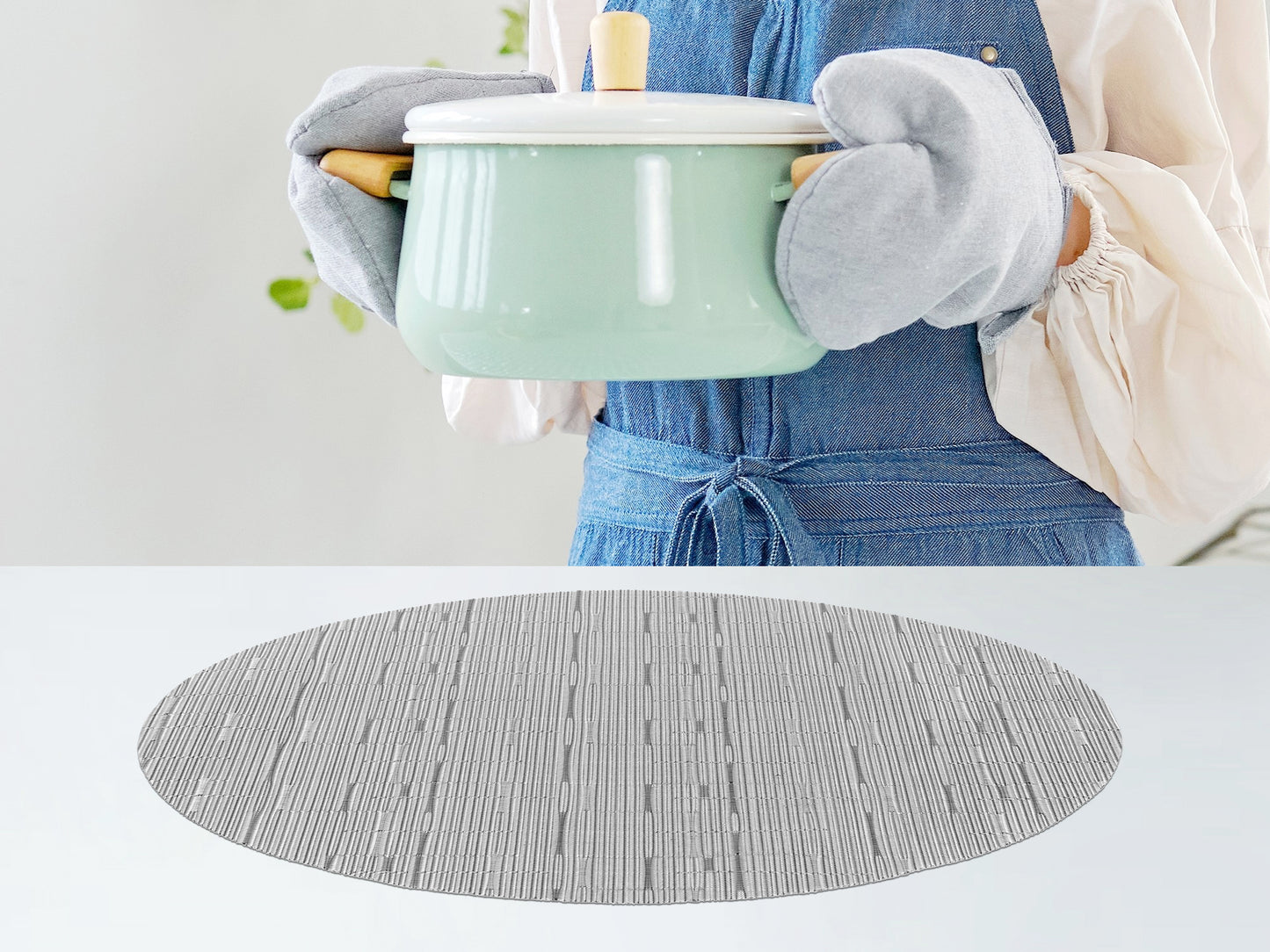 Placemats Set of 6 PVC Oval for Kitchen Dining Table Decor Wipeable 18*12.5in
