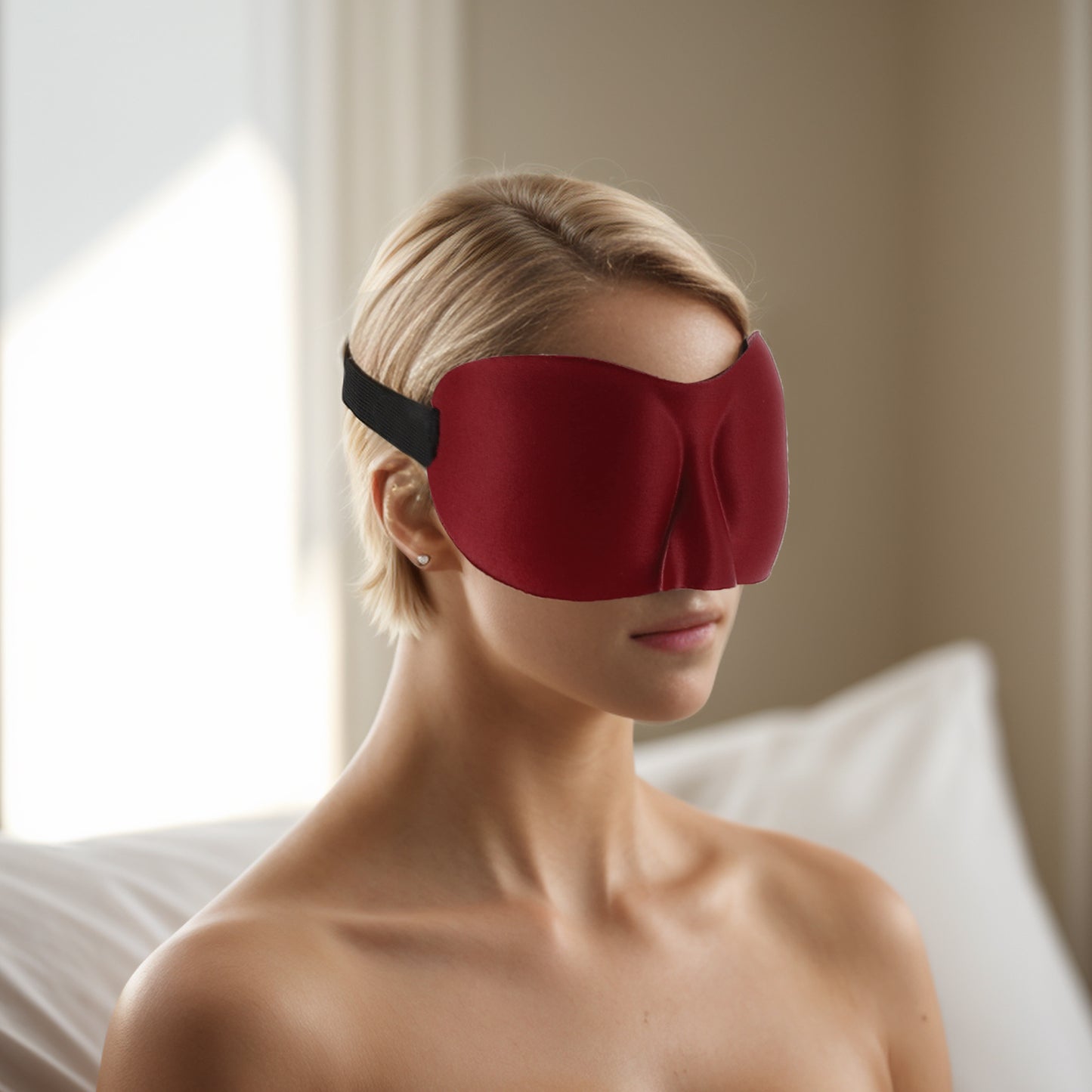 Breathable Elastic Band 3D Sleep Mask for Travel Rest Wine Red