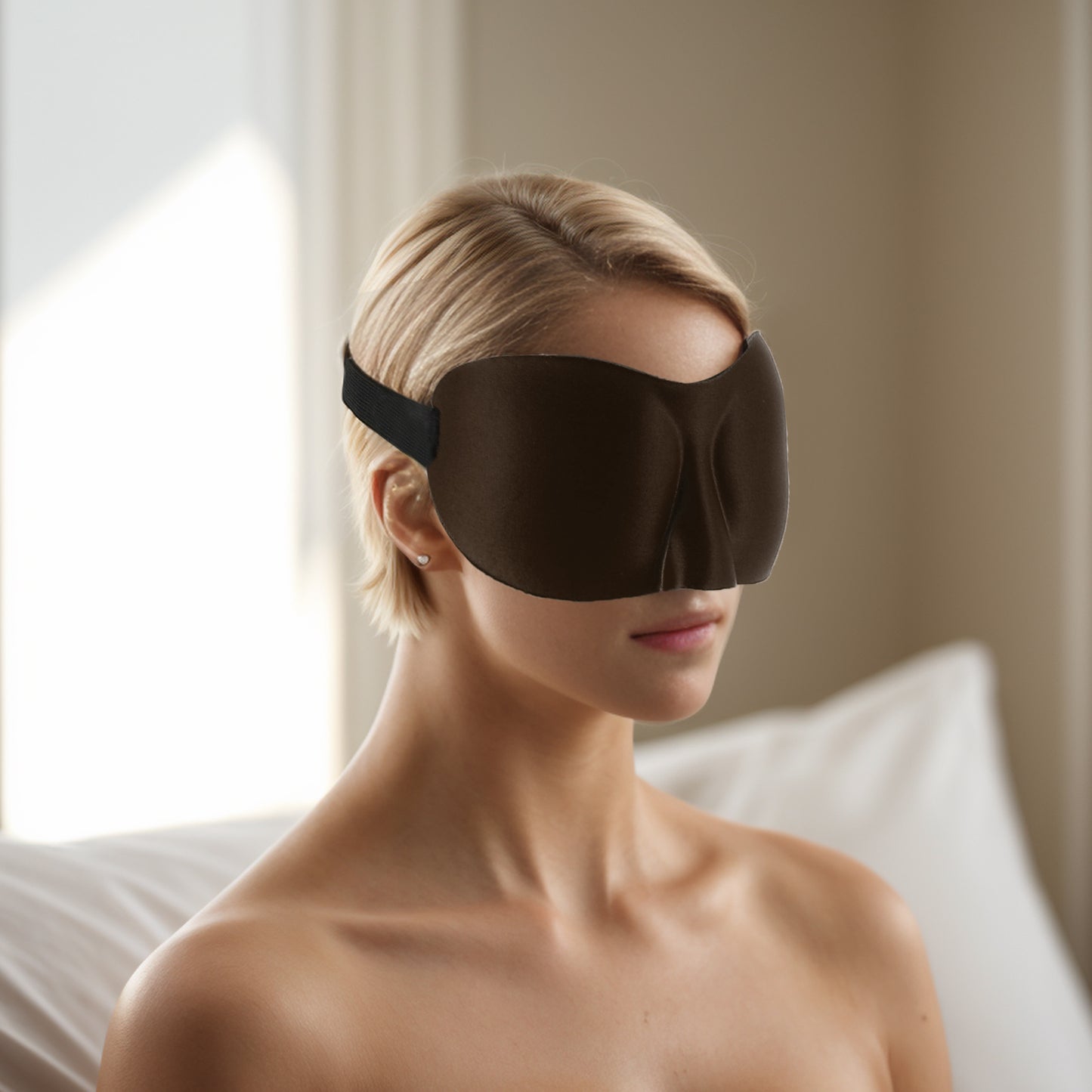 Breathable Elastic Band 3D Sleep Mask for Travel Rest Brown