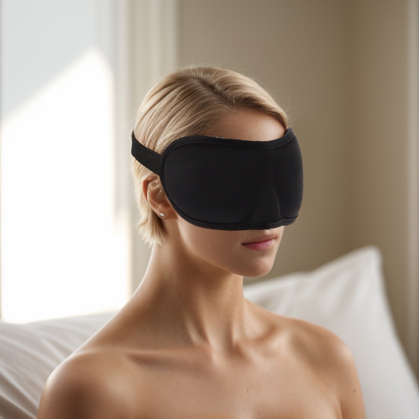 Breathable Elastic Band Sleep Mask 3D Eye Shade Cover for Rest Black