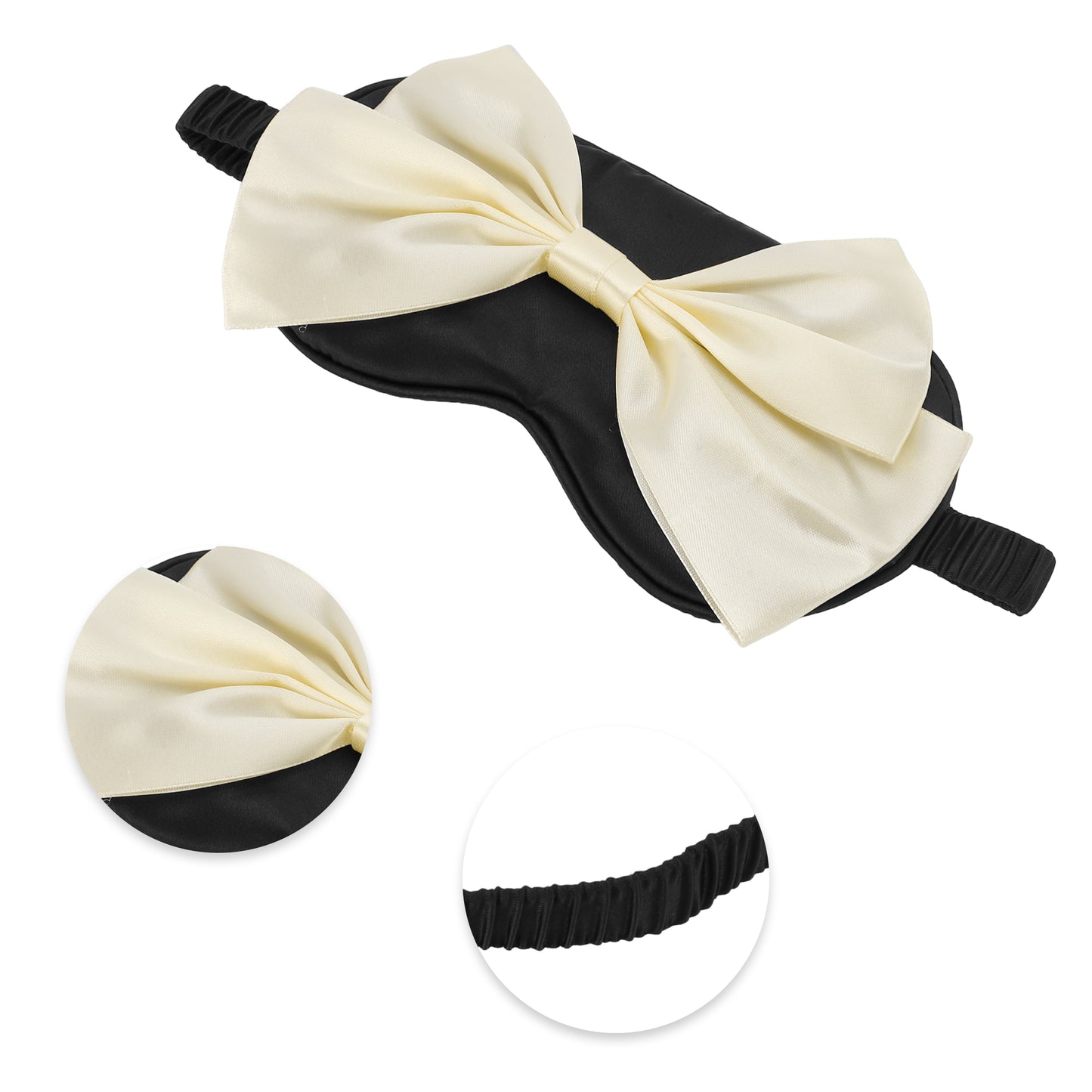 Soft Cute Bow Sleep Mask Elastic Eye Shade Cover for Travel Black, Beige