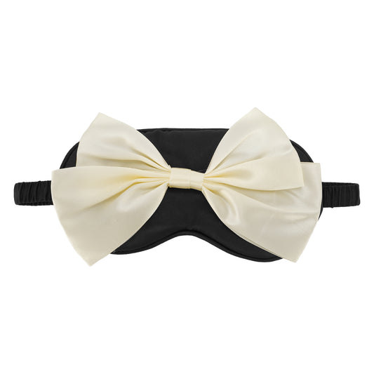 Soft Cute Bow Sleep Mask Elastic Eye Shade Cover for Travel Black, Beige