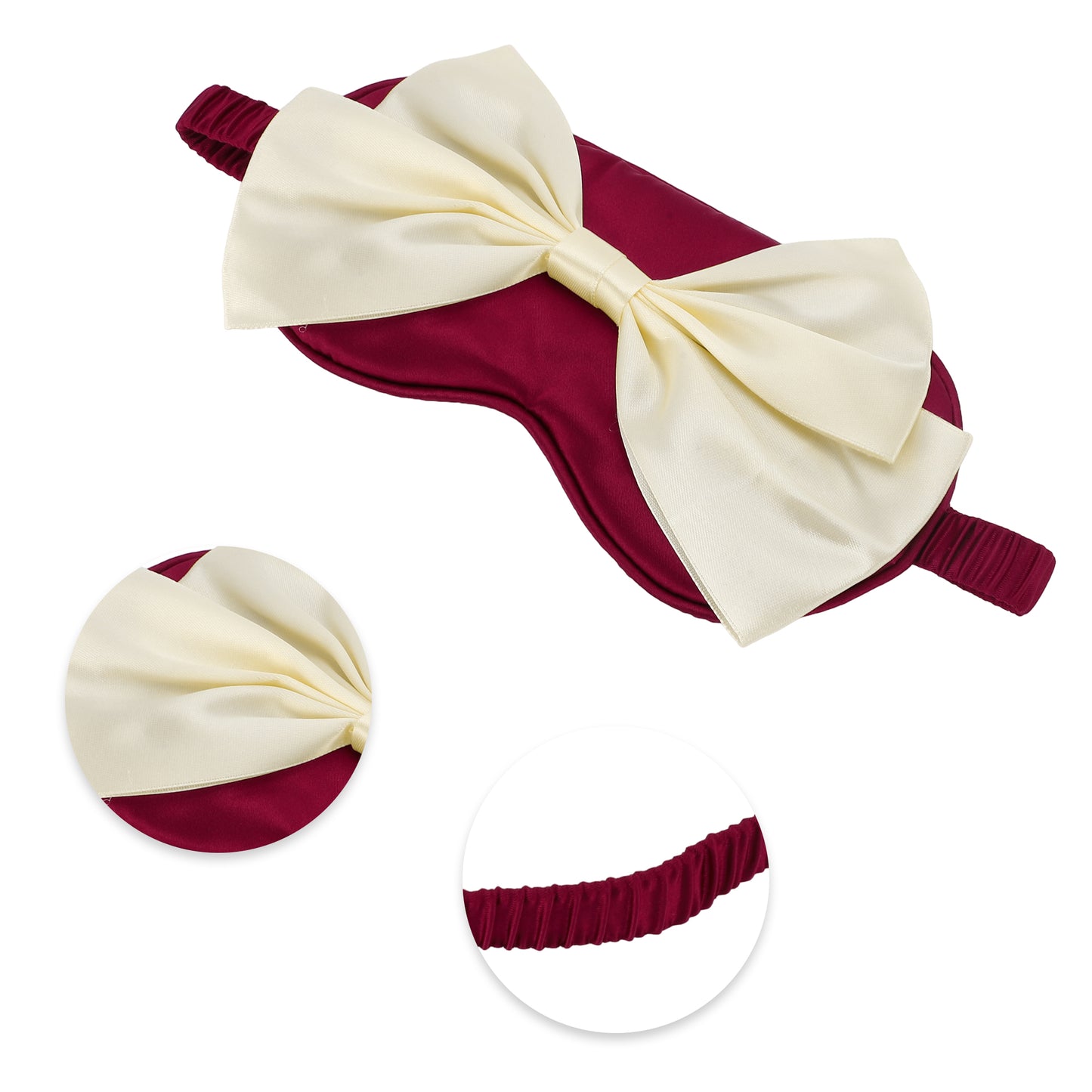 Soft Cute Bow Sleep Mask Elastic Eye Shade Cover for Travel Wine Red