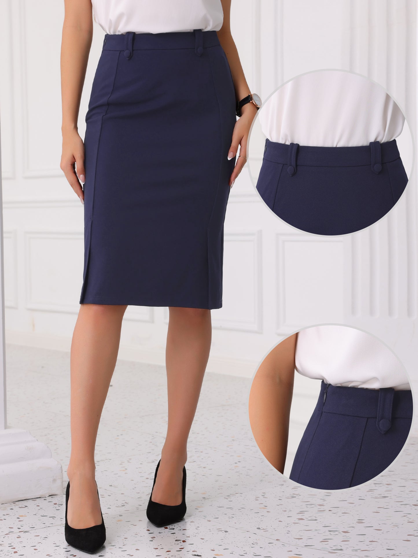 Women's High Waist Side Slit Office Work Bodycon Midi Pencil Skirt