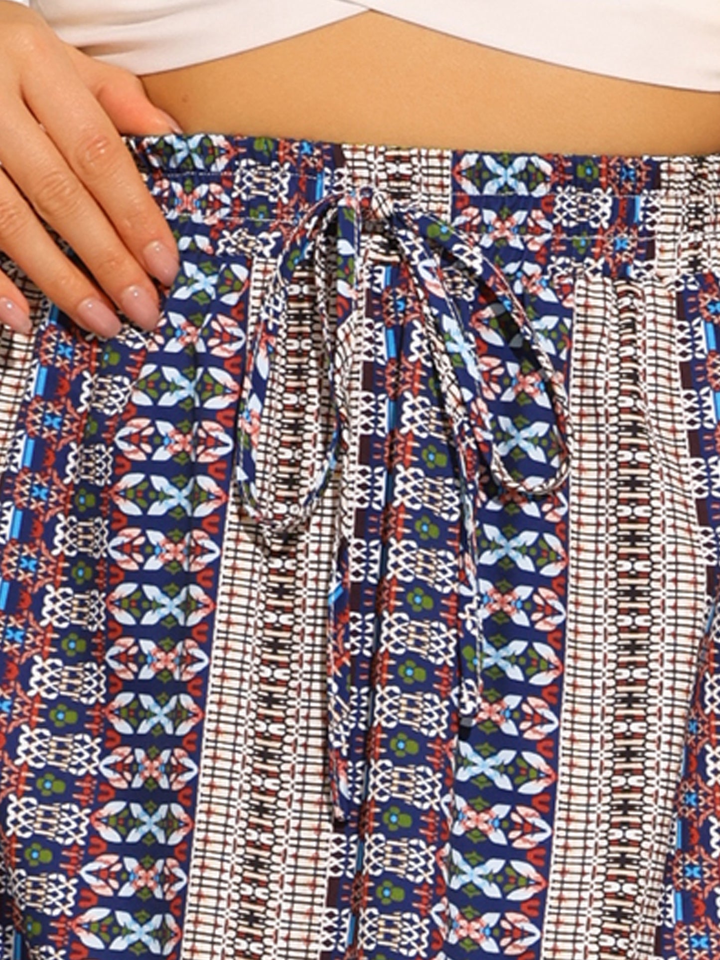 Falda midi de verano con cintura alta elástica y estampado de primavera para mujer