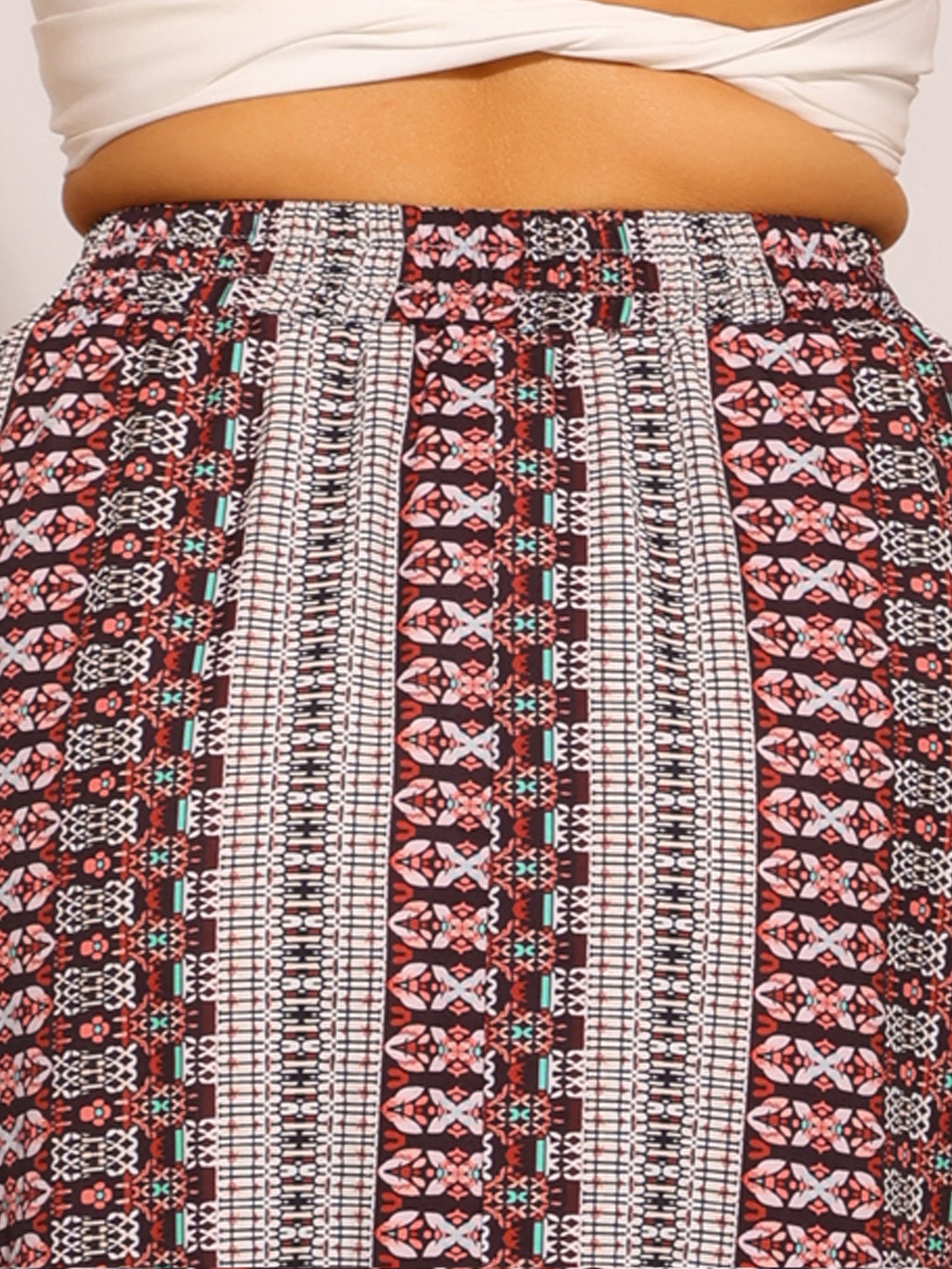 Falda midi de verano con cintura alta elástica y estampado de primavera para mujer