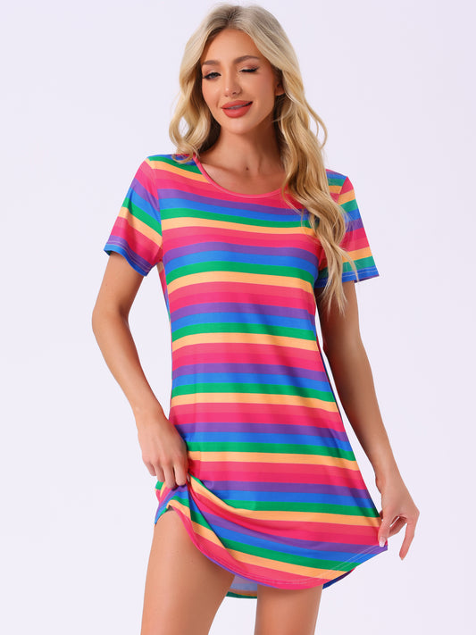 Robe t-shirt à rayures colorées et manches courtes pour femme