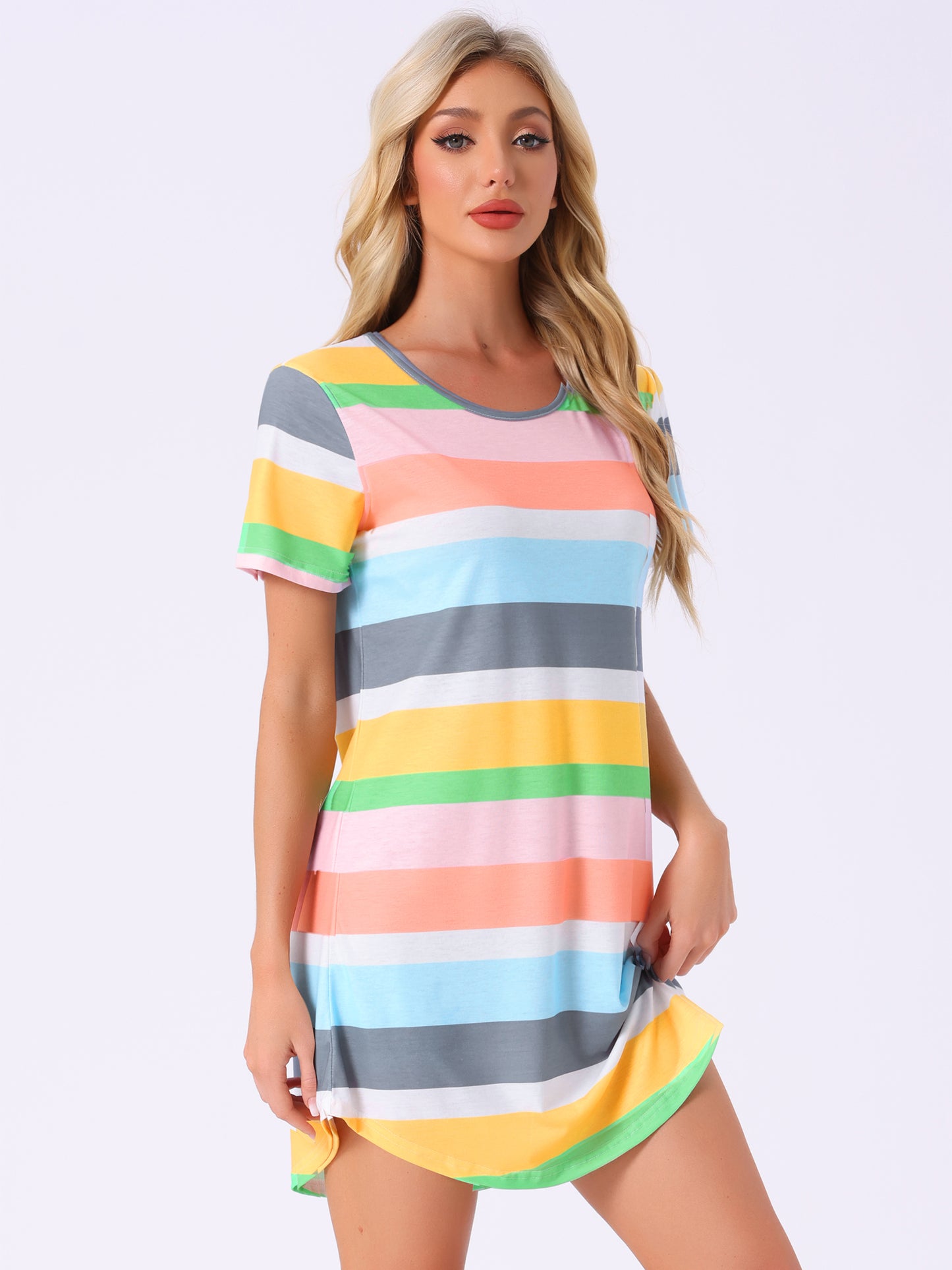 Robe t-shirt à rayures colorées et manches courtes pour femme
