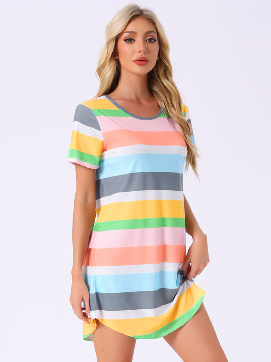 Robe t-shirt à rayures colorées et manches courtes pour femme