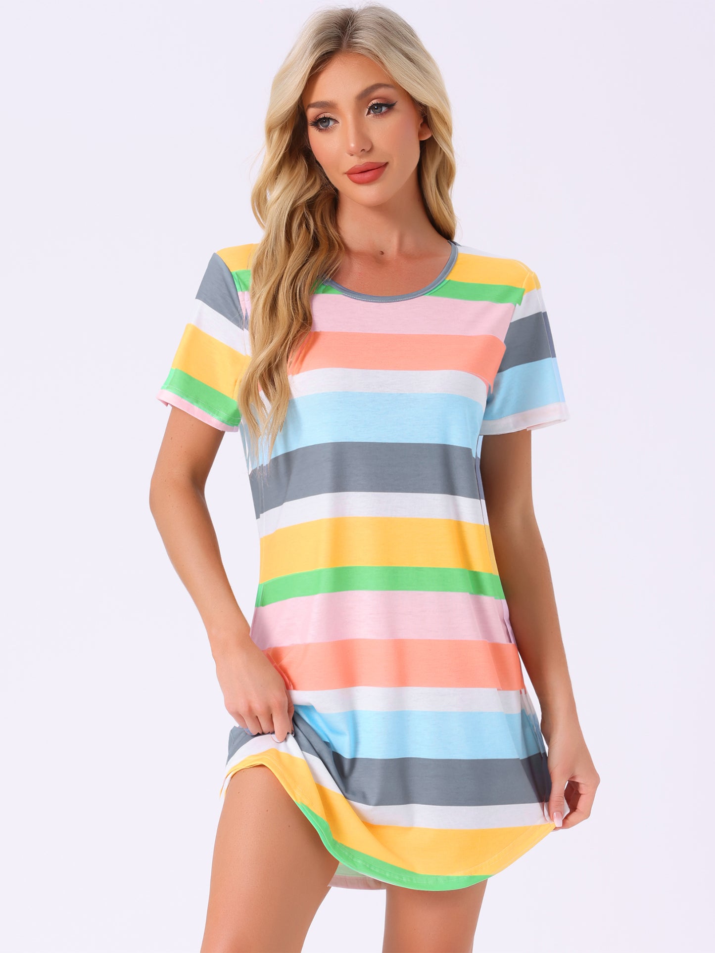 Robe t-shirt à rayures colorées et manches courtes pour femme