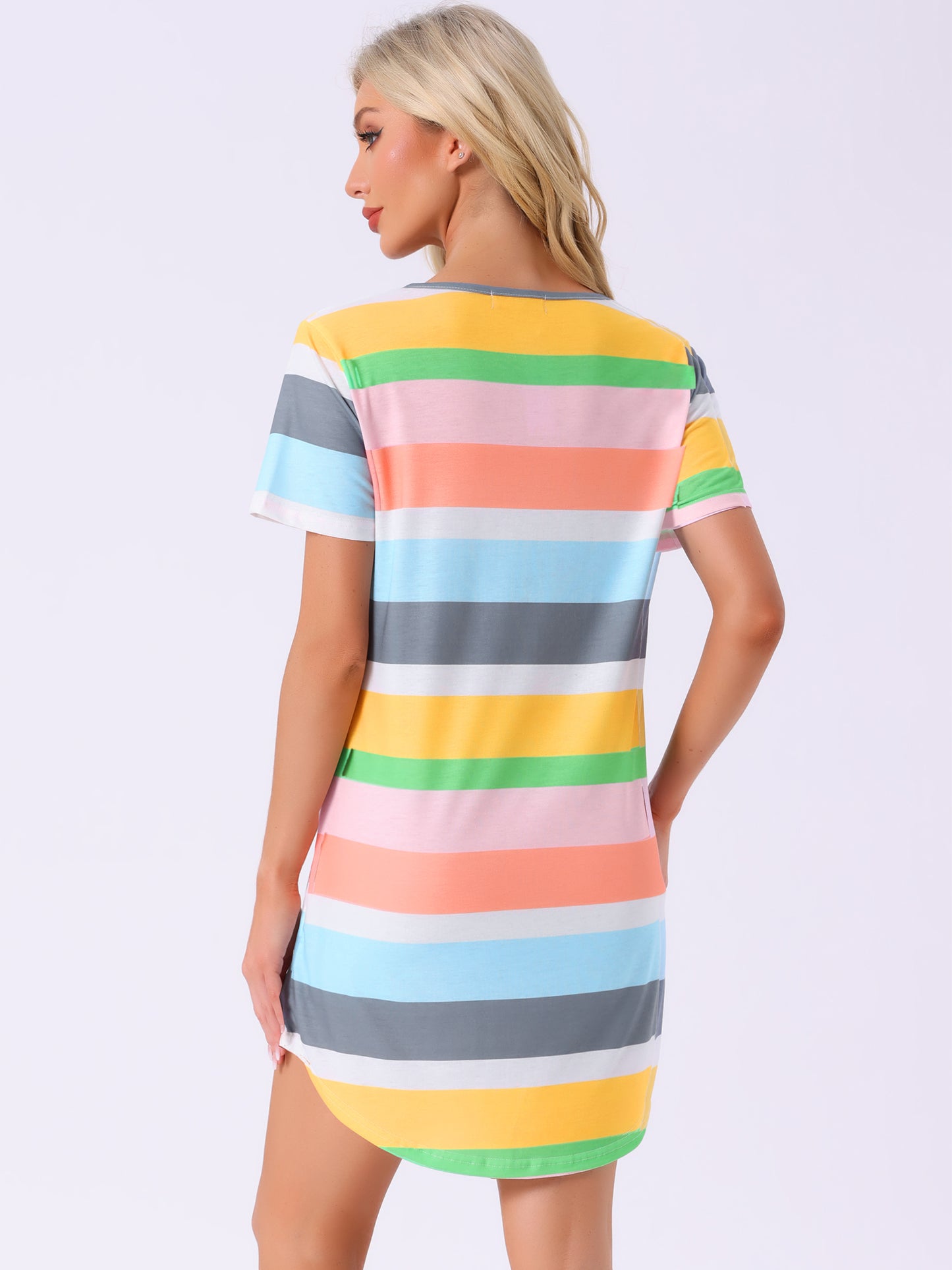 Robe t-shirt à rayures colorées et manches courtes pour femme