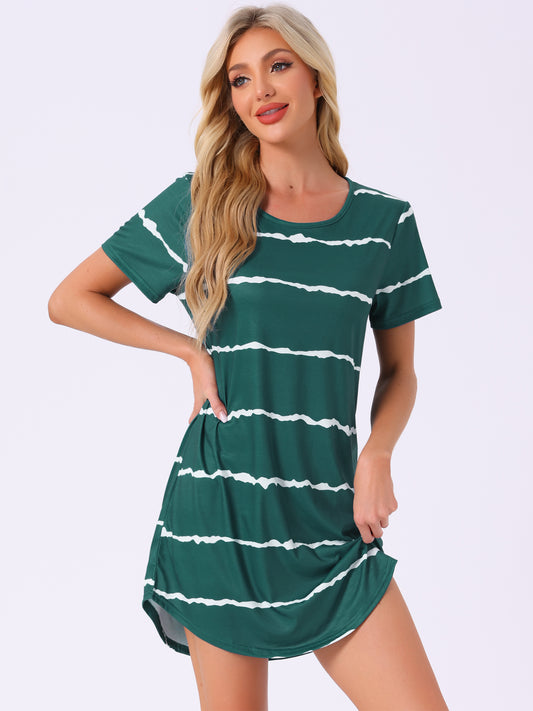 Camisón de cuello redondo para mujer, a rayas, de manga corta (tallas grandes disponibles)