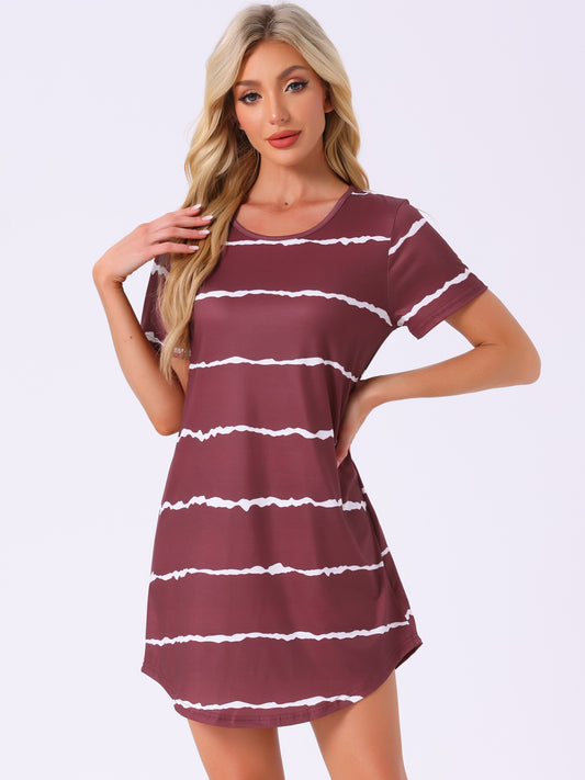 Camisón de cuello redondo para mujer, a rayas, de manga corta (tallas grandes disponibles)