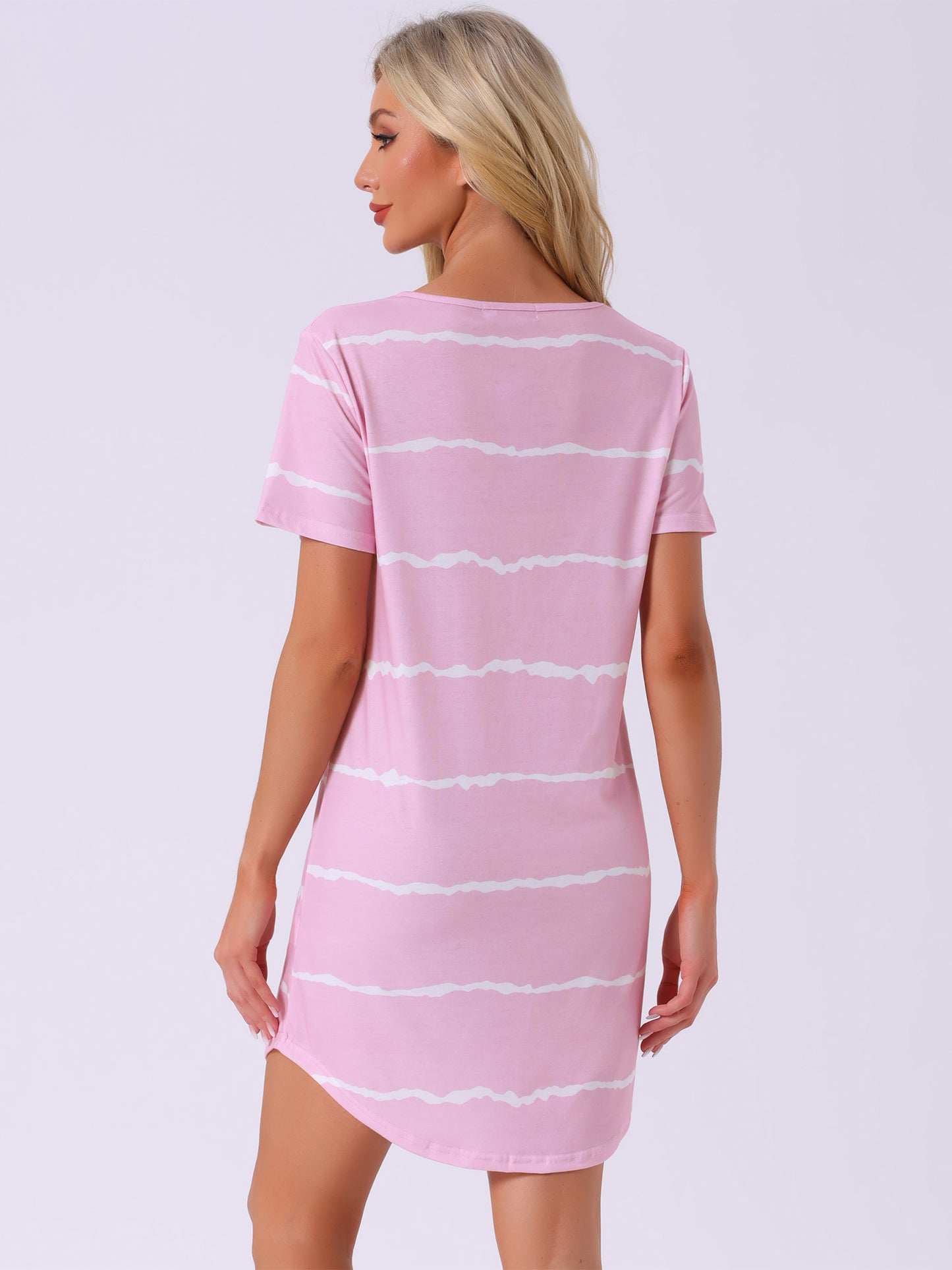 Camisón de cuello redondo para mujer, a rayas, de manga corta (tallas grandes disponibles)
