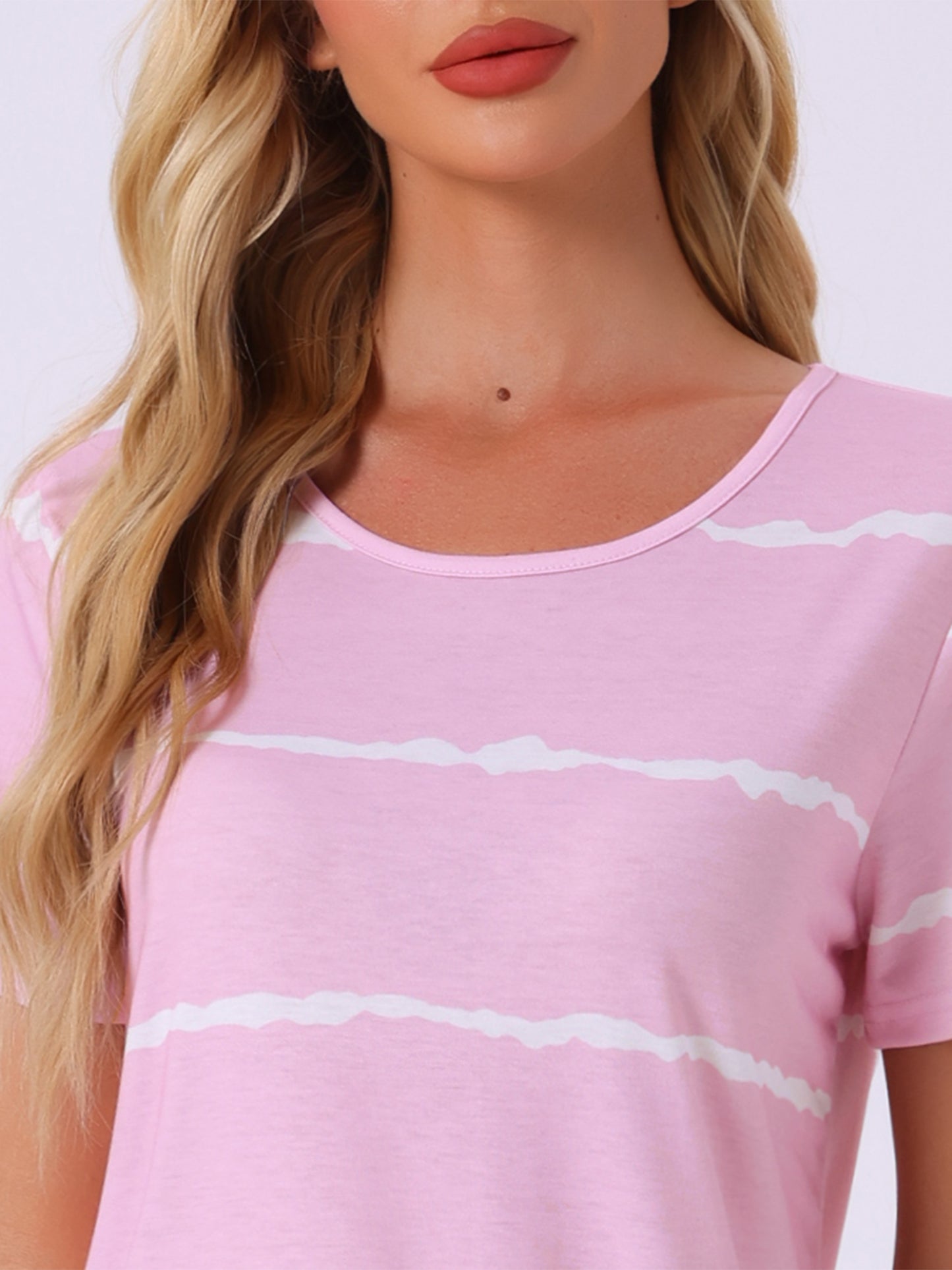 Camisón de cuello redondo para mujer, a rayas, de manga corta (tallas grandes disponibles)