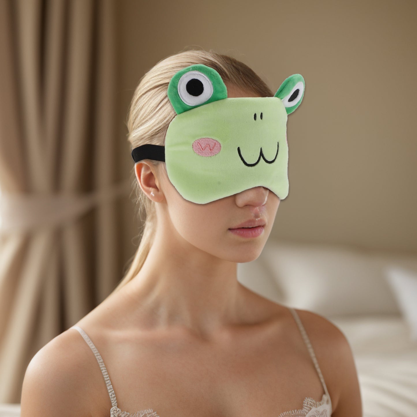 Soft Cartoon Frog W-shaped Mouth Sleep Eye Mask for Travel Green
