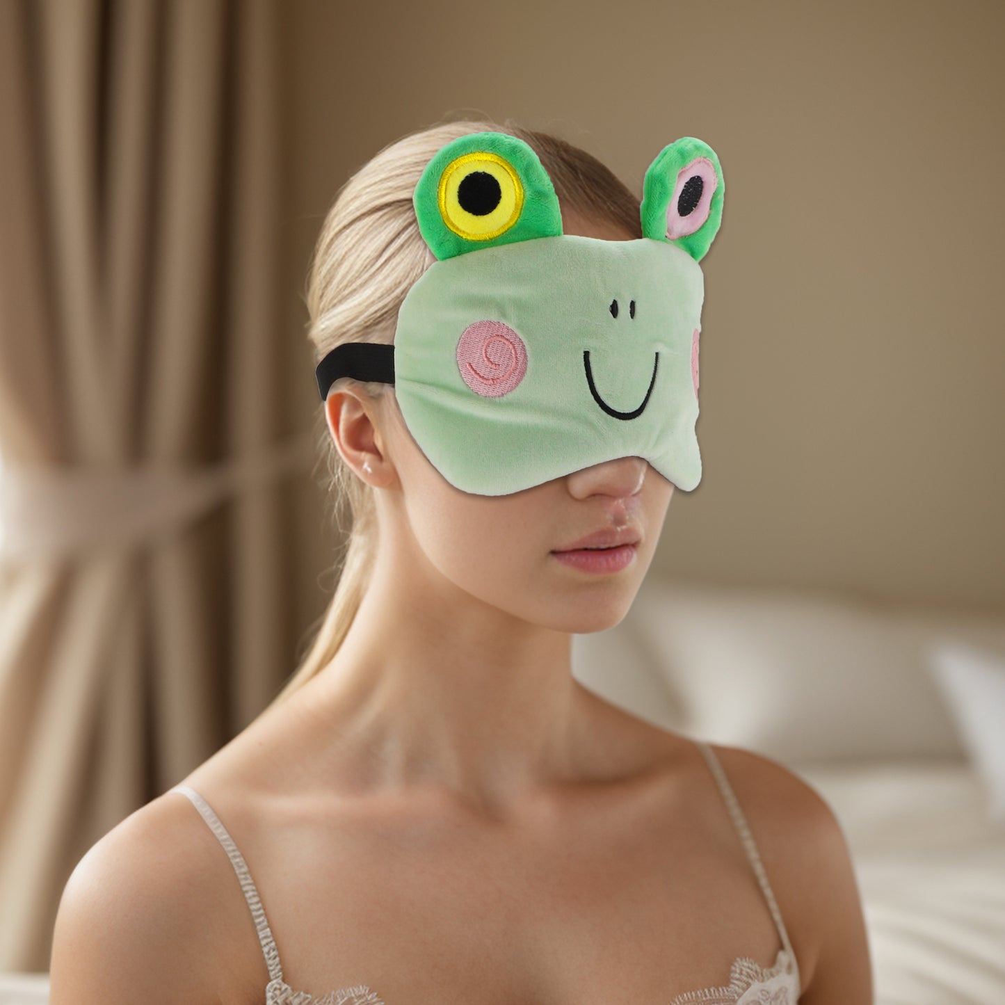 Soft Cartoon Frog U-shaped Mouth Sleep Eye Mask for Travel Green